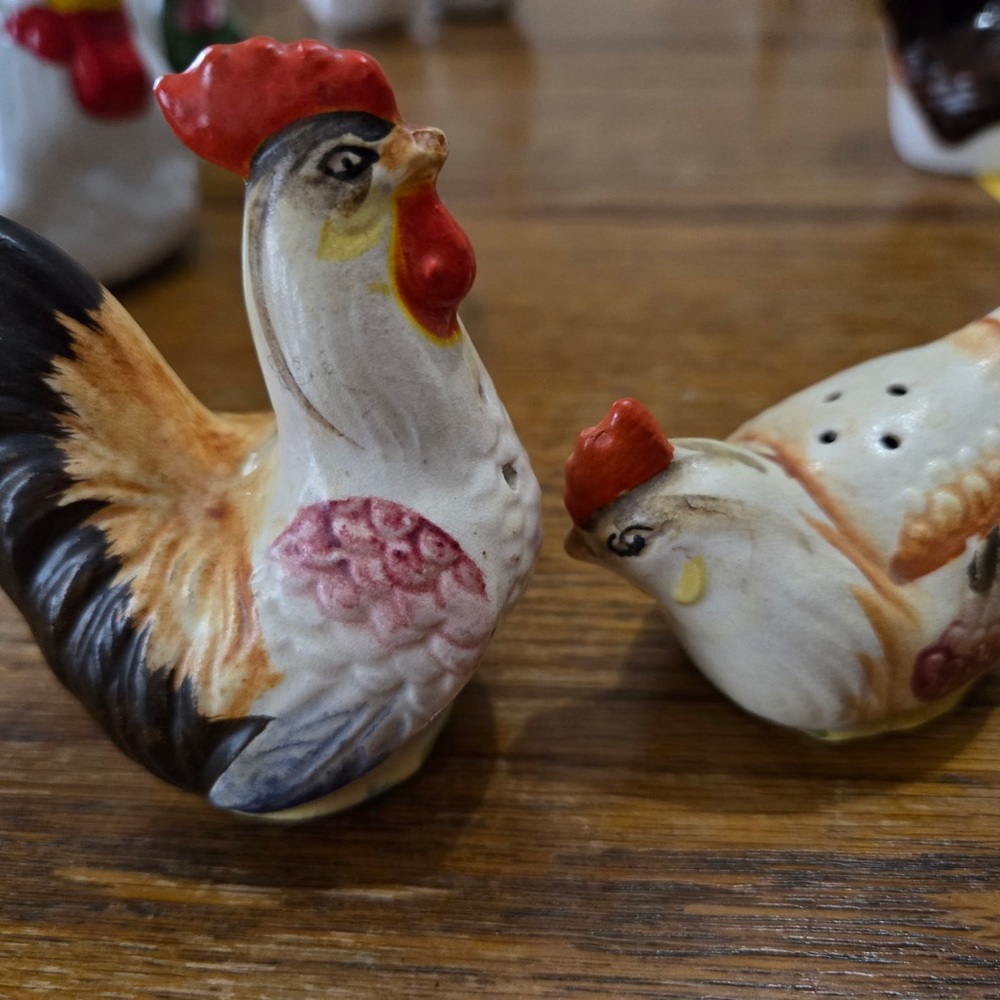 Colorful Rooster and Hen salt and pepper shakers